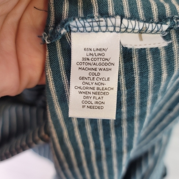 LOU & GREY TEAL STRIPED LINEN BLEND RACER BACK DRESS, SZ LARGE - Picture 10 of 13